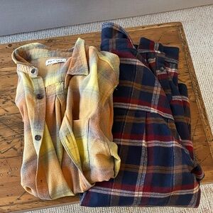 Yellow Plaid Button-Up Shirt and blue and red plaid shirt bundle